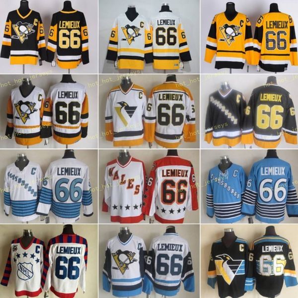 

pittsburgh 66 mario lemieux hockey jersey men ice mario lemieux vintage jerseys ccm all stitched black white yellow blue, Black;red