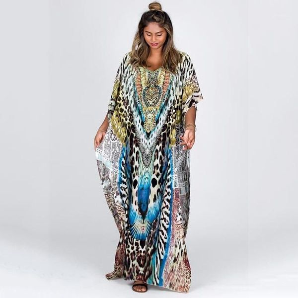 

plus size bohemian dress kaftan beach robe plage tunic for beach v neck loose women causal long dress pareo ladies party1, White;black