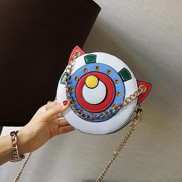 

fashion funny universe shoulder bag stitching color personality rivet crossbody bag cute round shape chain purse phone