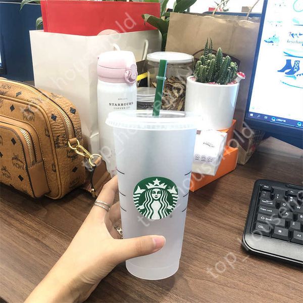 

starbucks mermaid goddess 24oz/710ml plastic mugs tumbler reusable clear drinking flat bottom pillar shape lid straw cups bardian 100pcsuh8y