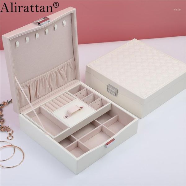 

cosmetic bags & cases alirattan women double jewelry storage box fashion leather tray earring watch lipstick ins1
