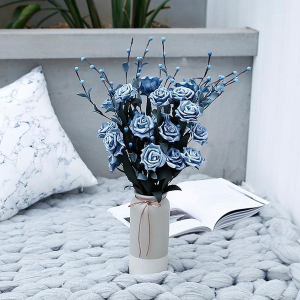 

pe retro simulation flower 3 heads european rose artificial flower ornaments new scented flowers home decoration fake1
