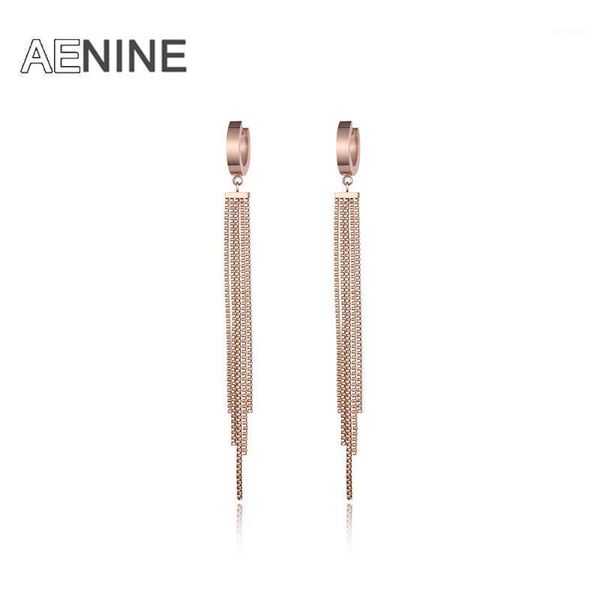 

charm aenine creative rose gold color long tassel hoop earrings fashion titanium steel anniversary for party women ae170691, Golden