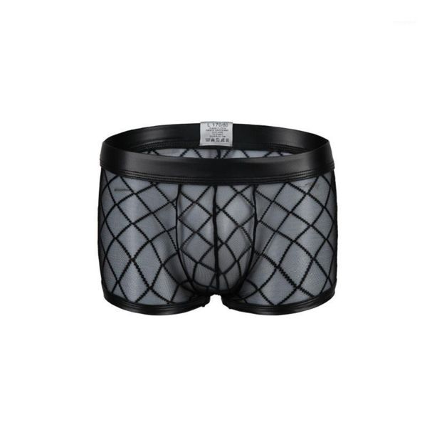 

men grid mesh breathable elastic underwear boxer soft mesh quick dry sports underwear tagless short leg boxer for men boy1, Black;white