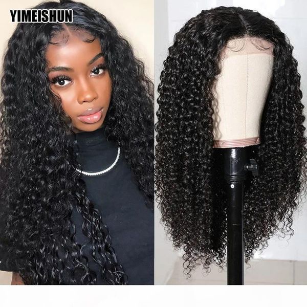 

peruvian kinky curly wig human hair wigs for women 4x4 lace closure wig curly human hair t part yimeishun remy, Black;brown