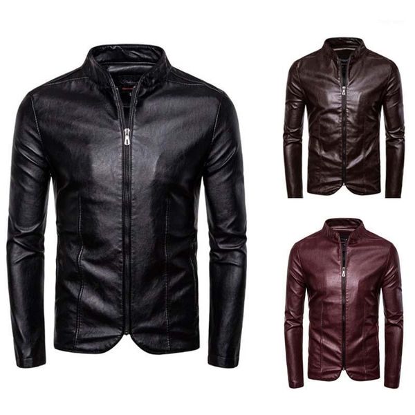 

motorcycle leather jacket spring autumn men slim fite zipper pu jacket men's leather jackets motorcycle stand collar pu1, Black
