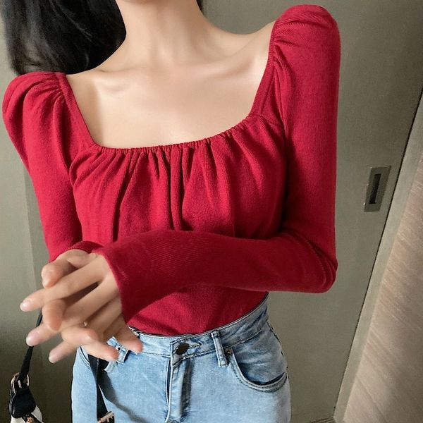 

autumn 2020 new knitted long sleeve slim fitting french coatsquare collar collar feminine a7126 g9cnf, White;black