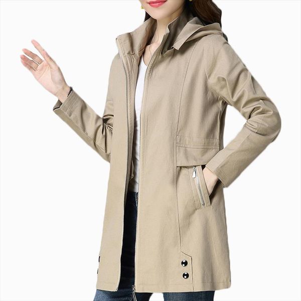 

spring trench coat woman 2021 autumn casual loose windbreakers womens hooded outwear coats plus size female long slim overcoat, Tan;black