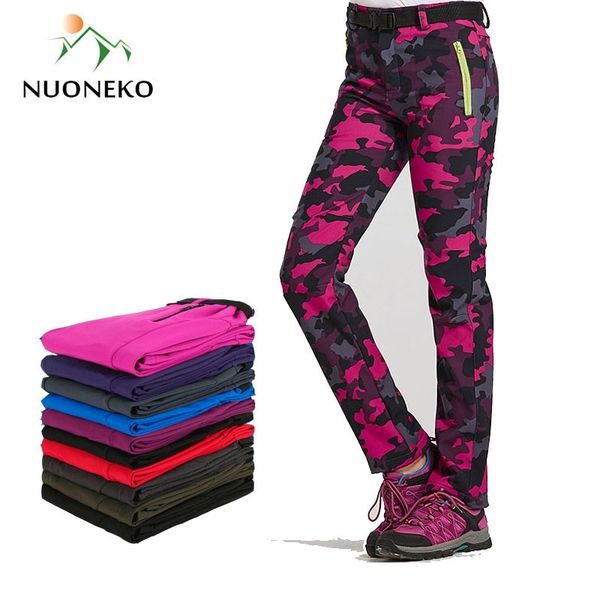 

women warm winter softshell pants thick fleece lining trousers camouflage pants thermal waterproof windproof woman pants pm24 201031, Black;white