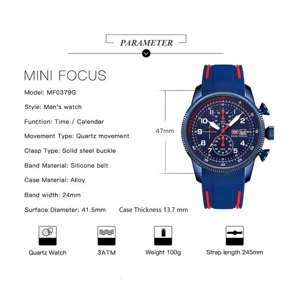 

mini focus military watch men chronograph mens brand watches quartz sports silicone wristwatches relogio masculino new 2020, Slivery;brown