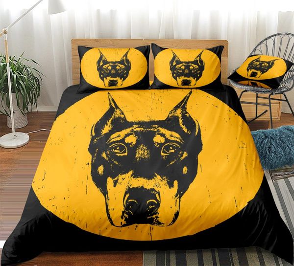 

3 шт собаки постельные принадлежности животных пододеяльник set доберман bed set желтый домашний текстиль черный дети мальчики девочки корол