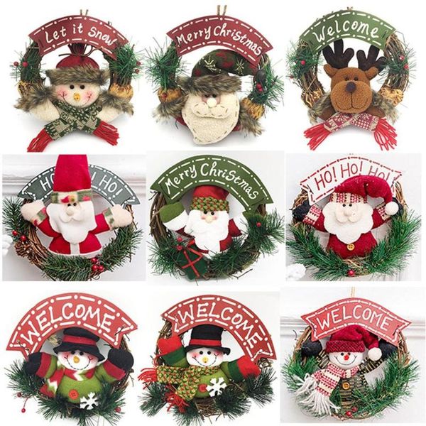 

new year decorations 2021wooden merry christmas garland wreath wall decor hanging rattan ring door ornaments home decor