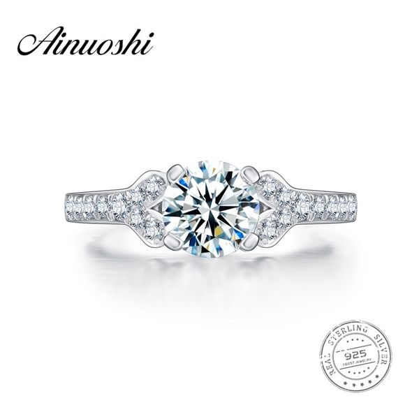 

ainoushi 1 carat vintage round cut ring engagement lover promise rings women lady anel feminino 925 sterling silver wedding ring y200106, Slivery;golden