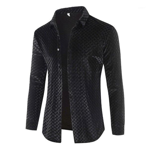 

2021 spring autumn new men's velvet plaid shirts male long sleeve slim fit soft comfortable shirt casual business coat 3xl1, White;black