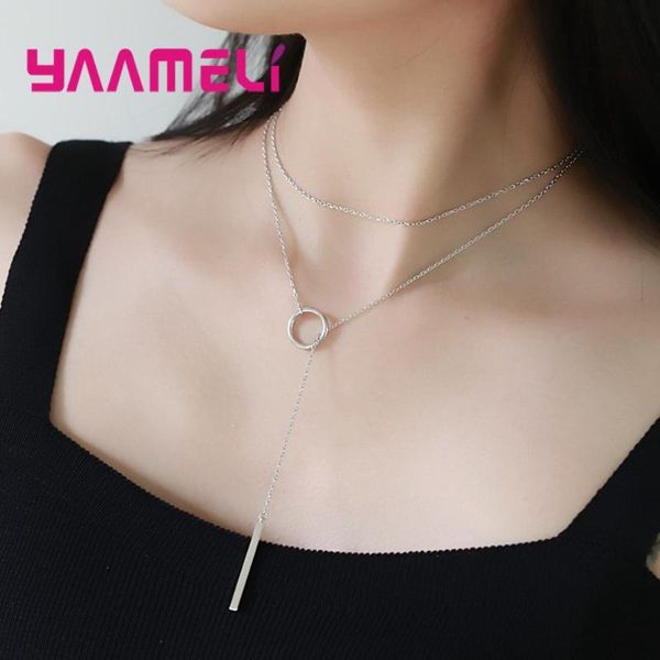 

chains creative geometry metal necklace simple 925 sterling silver round loop and triangle sweater chain fashion jewelry wholesale