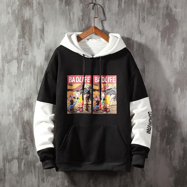 

cool sweatshirt men hip hop patchwork long sleeve pullover contrast hoodies sweatshirt hoodies men, Black