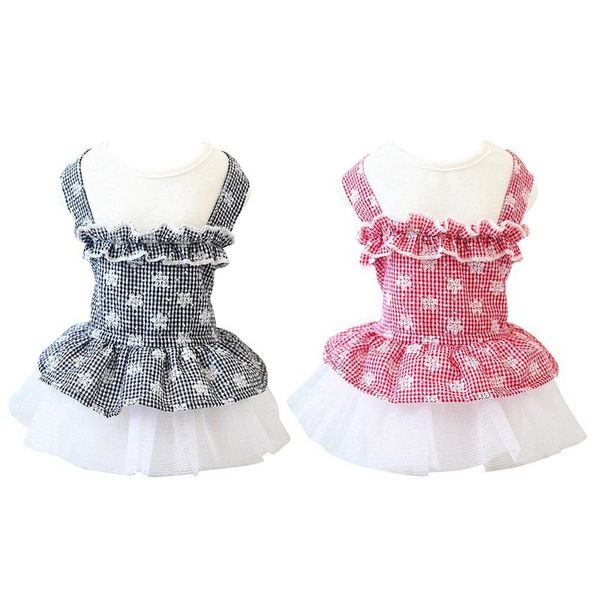 

pet dog summer princess dress plaid printed cat clothes pet tutu dress teddy fake two piece strap for small medium dog
