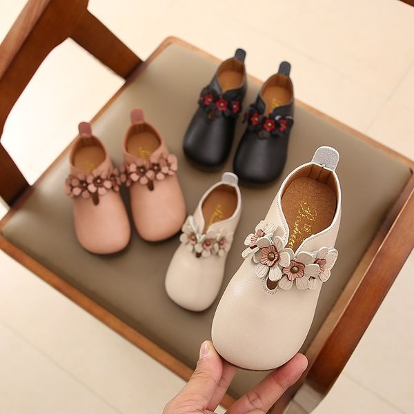 

new flowers children toddler baby little girls white black pink casual leather shoes for girls dance shoes 1 2 3 4 5 6 7 years lj200826