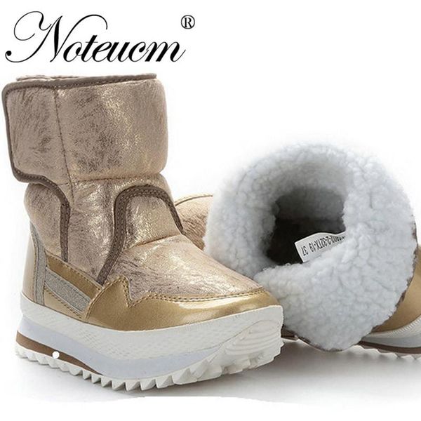 

female winter warm short gold ankle snow boot with fake fur wedges waterproof quilted shoe women 2020 golden girl platform botte, Black