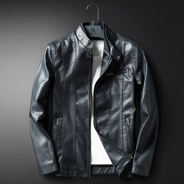 

2021 new men's bomber outerwear camouflage jackets mode autumn pu winter from false leather jacket swo7, Black
