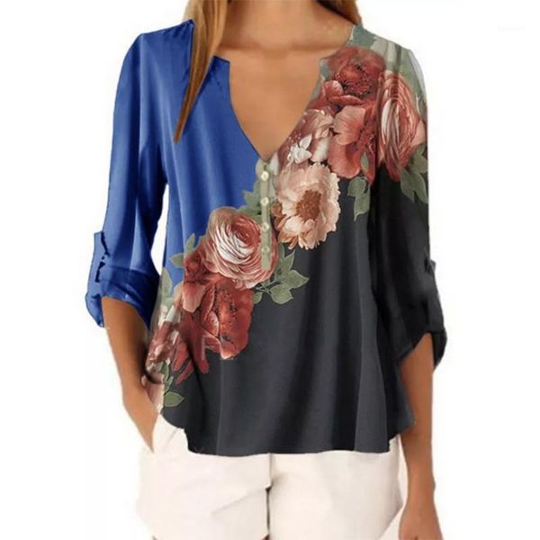 

2020 early autumn floral print women blouse plus size blouses half sleeve office work shirts blusas feminina basic shirt1, White