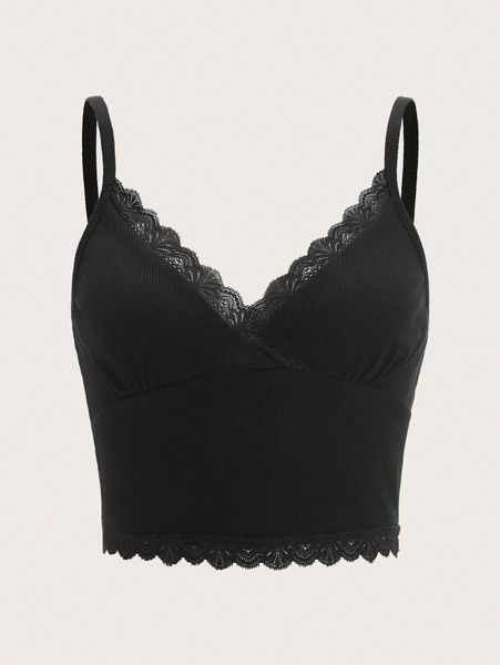 

contrast lace crop cami w9za#, White