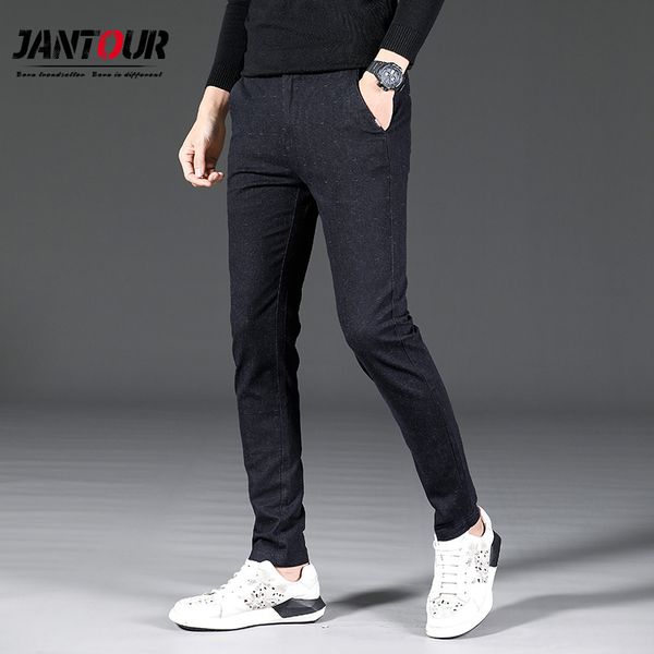 

2019 autumn winter new casual pants men cotton slim fit fashion thick trousers male brand clothing plus size 27-38 c1018, Black