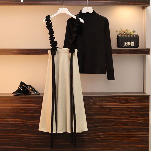 

2021 new woman two joint pieces around the upper neck + skirt suspend elastic waistline mrs 2 piece plus size 4xl y474 yivy, Gray