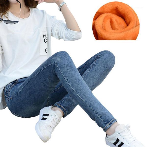 

women's jeans winter fashion ladies casual fleece warm women high waist skinny female stretch pencil pants leggings wz0201, Blue