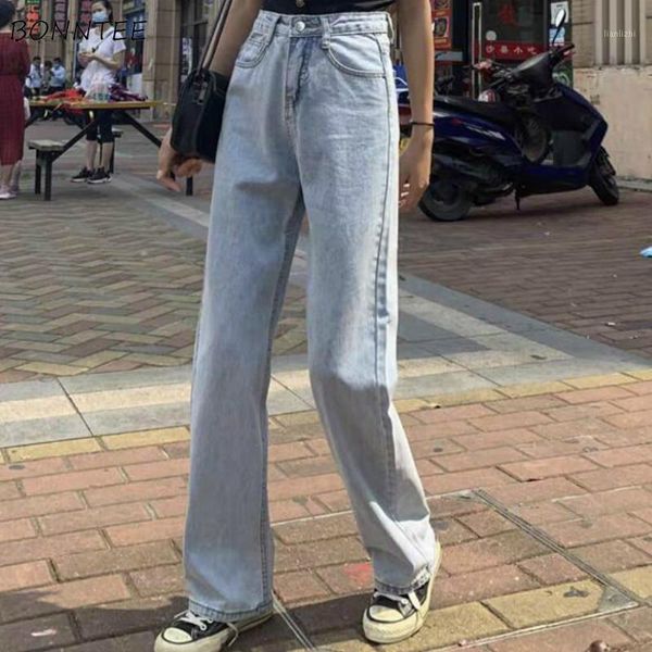 

jeans women high-waist mopping wide-leg korean style chic fashion street wear teens all-match womens denim trousers new ulzzang1, Blue