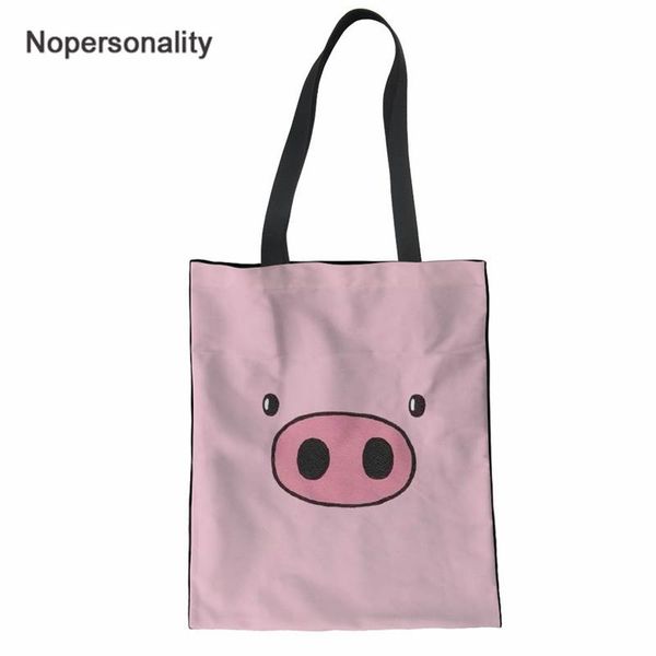 

nopersonality kawaii pig print women reusable cotton shopping bags casual female shoulder bags large capacity linen tote ba