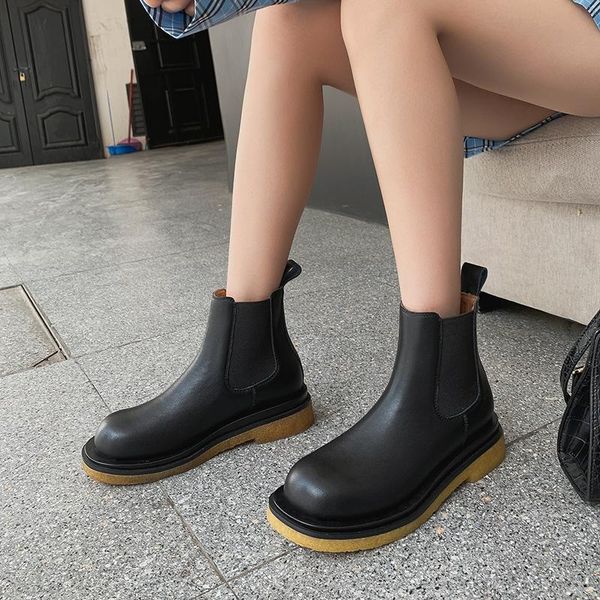 

platform handmade ankle boots women genuine leather autumn winter thick heels pumps dancing night club shoes woman, Black