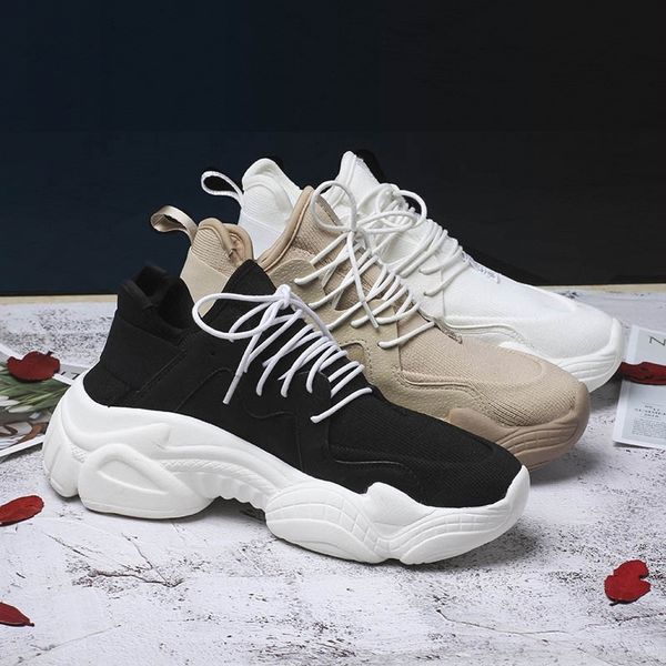 

new women's chunky sneakers basket women casual platform shoes canvas female trainers ulzzang dad shoes high sneakers y200108, Black