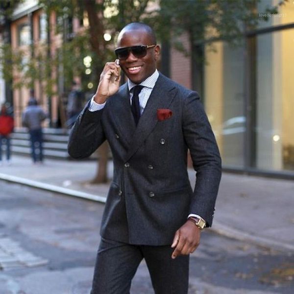 

men's suits & blazers anniebritney double breasted dark grey 2 piece slim men formal suit groom wedding tuxedo custom prom business sui, White;black