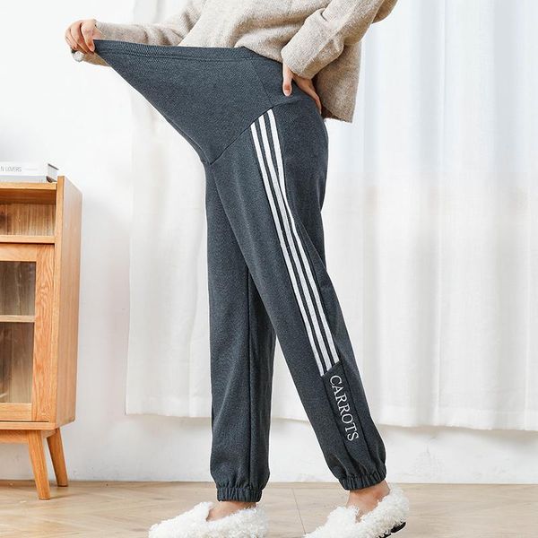 

maternity bottoms leggings autumn and winter plus velvet belly support pants cotton sports harem, White