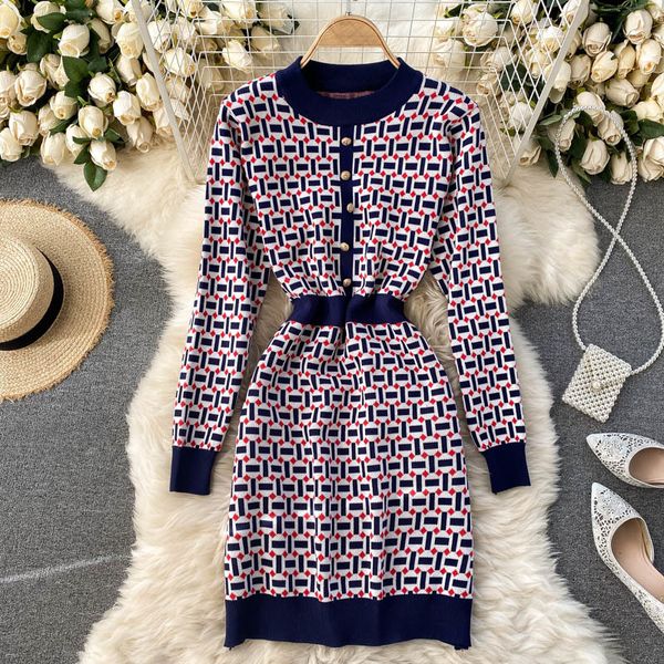 

2021 new fancy female singiny knitting dress the neck long elastic thin jumper winter sweater short dresses 45k1, Black;gray