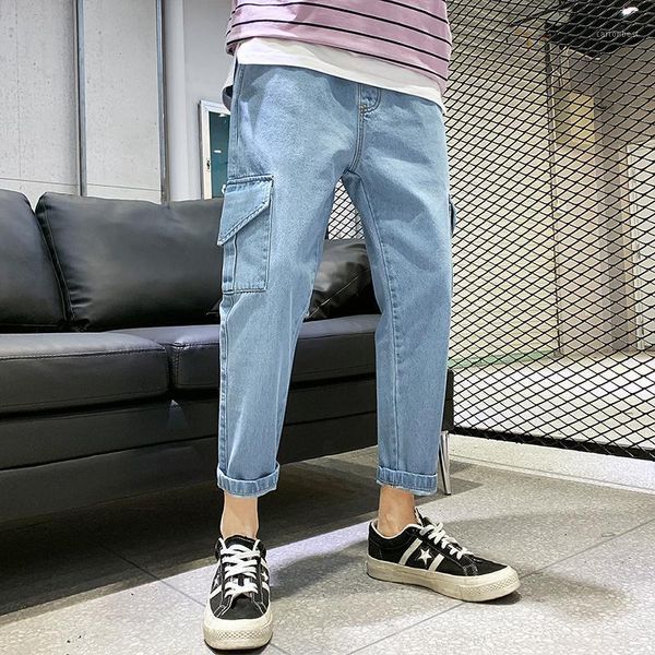 

men's jeans summer men fashion solid color straight casual denim pants man streetwear hip hop loose cowboy trousers male clothes1, Blue
