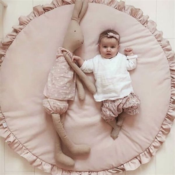 

nordic newborn baby padded play mats soft cotton crawling mat girls game rugs round floor carpet for kids interior room decor lj200818