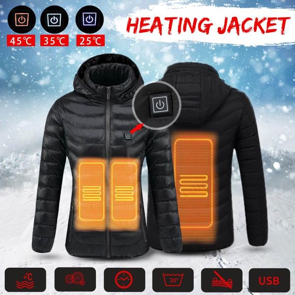 

long sleeve heated jackets winter outdoor waterproof hooded jackets thermal coat warm cloth usb heating vest fast heating jacket, Blue;black