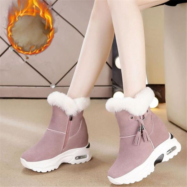 

женская обувь зима плюшевые теплый снег boots клин платформы женщина casual кроссовки мода suede женщины ботильоны теплые ботинки меховые, Black