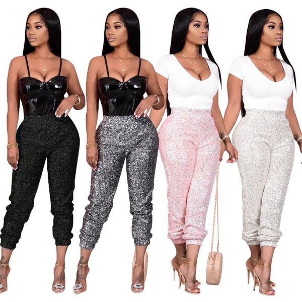 

sparkly sequin patchwork women pencil pant women black/grey elastic high waist party trouser female night club bling bottom, Black;white