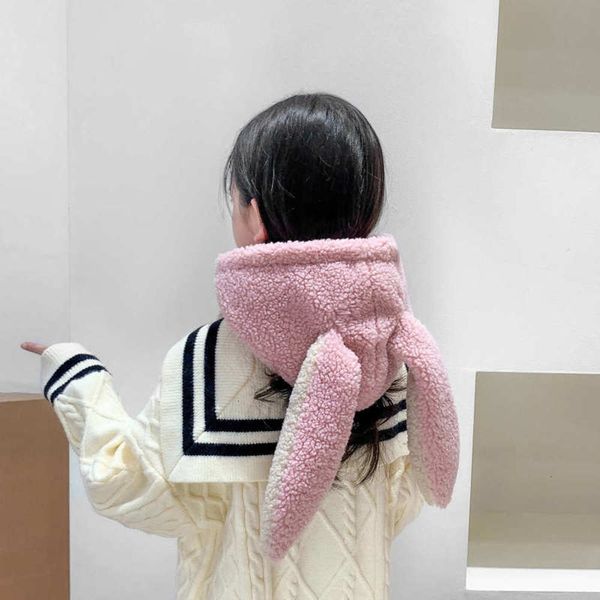 

protection children's super cute plush ear long integrated men's and women's kid cashmere warm lei feng hat neck n2lc, Red;brown