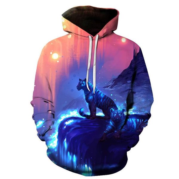 

men's hoodies & sweatshirts 2021 autumn and winter sports pullover 3d printed animal tiger fashion casual -selling hoodie, Black