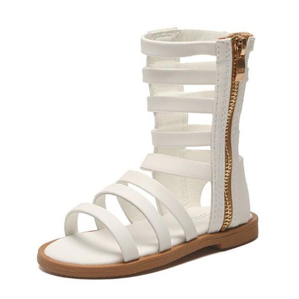 

new girls cut-outs gladiator high princess open toe beach shoes children flat summer pu leather kids sandals 019, Black