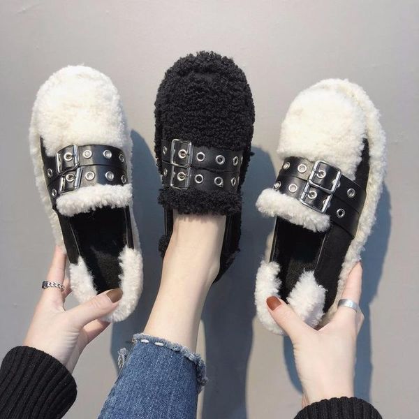 

fashion womens shoes female flats autumn and winter metal female flats fashion loafers wearing and cashmere w21-05, Black