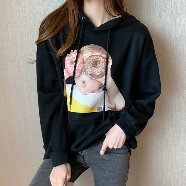 

rfqdq star же пальто свитер sweaterstyle одежды корейский моды бренд adlv sweaterhoodie женщина пончик женщина балахон пальто свитера ины ло, Black