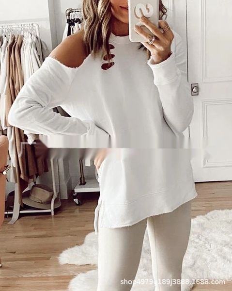 

oq80s shirt spring and summer white long-sleeved twith holes and sanding 2020 loose tbase shirtmid-length shirt for women y7ztc