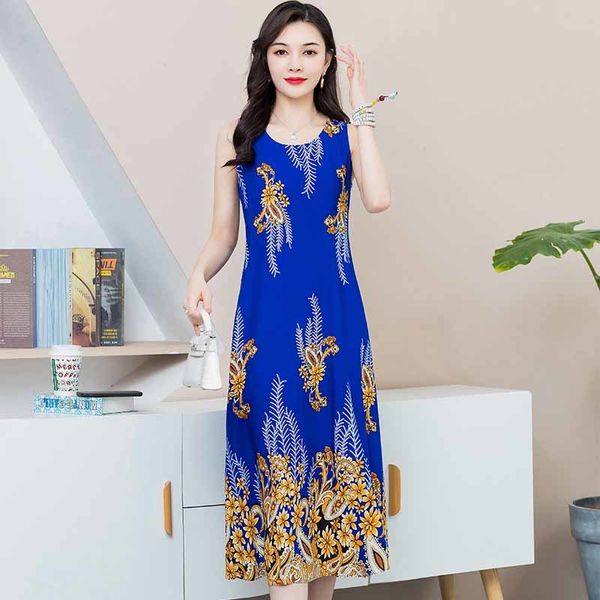 

2021 new summer floral long dress women beach dresses holiday wear sundress plus size cotton vintage dress vestidos sleeveless print tz4t, Black;gray