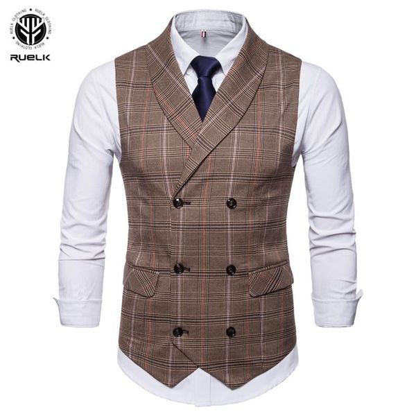 

vest new ruelk waistcoat double men fit suit breasted jacket 2018 brand slim casual sleeveless fashion plus size ciajm, Black