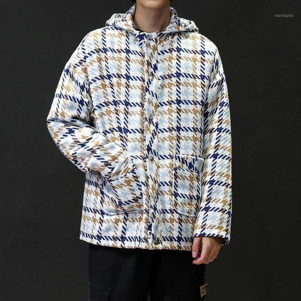 

hooded trench 2020 men's winter houndstooth pattern coat men fashion single breasted pea jacket 4xl 5xl large overcoats #30791, Black